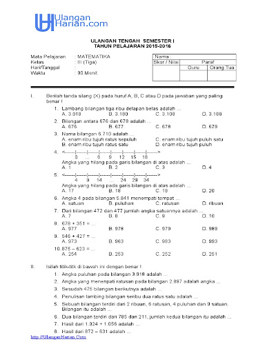 10 Contoh Soal MTK Kelas 3 SD Semester 1 yang Sering Keluar Saat Ujian Wajib Coba