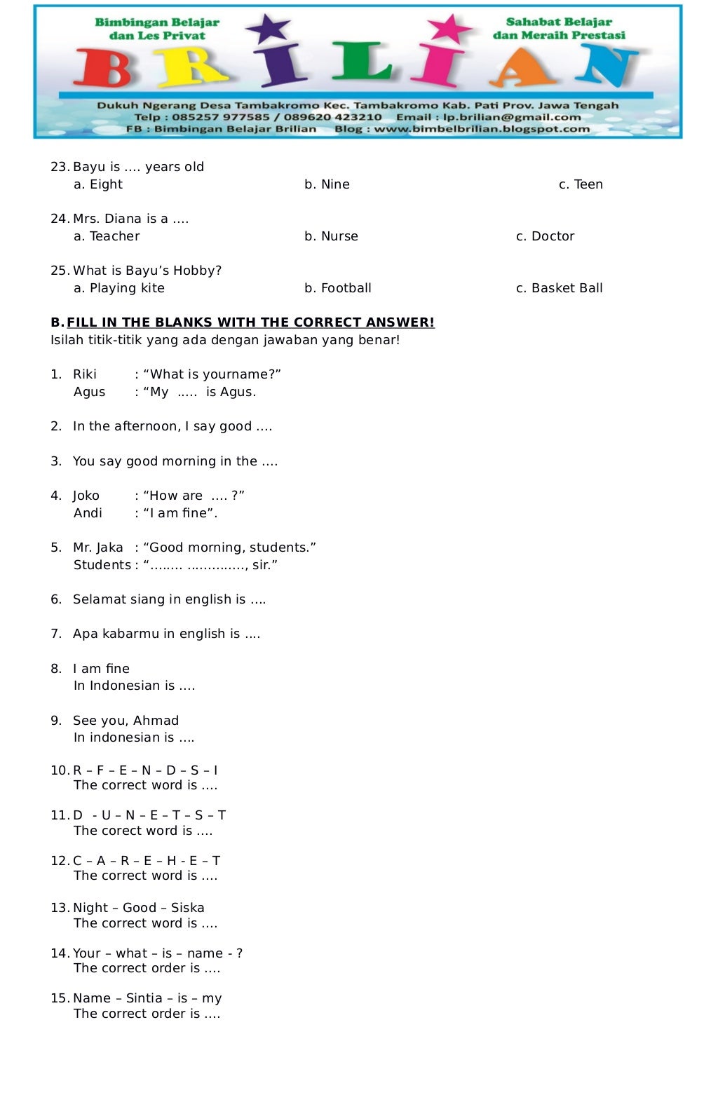Soal Menyusun Kalimat Acak Bahasa Inggris Dalchaebi