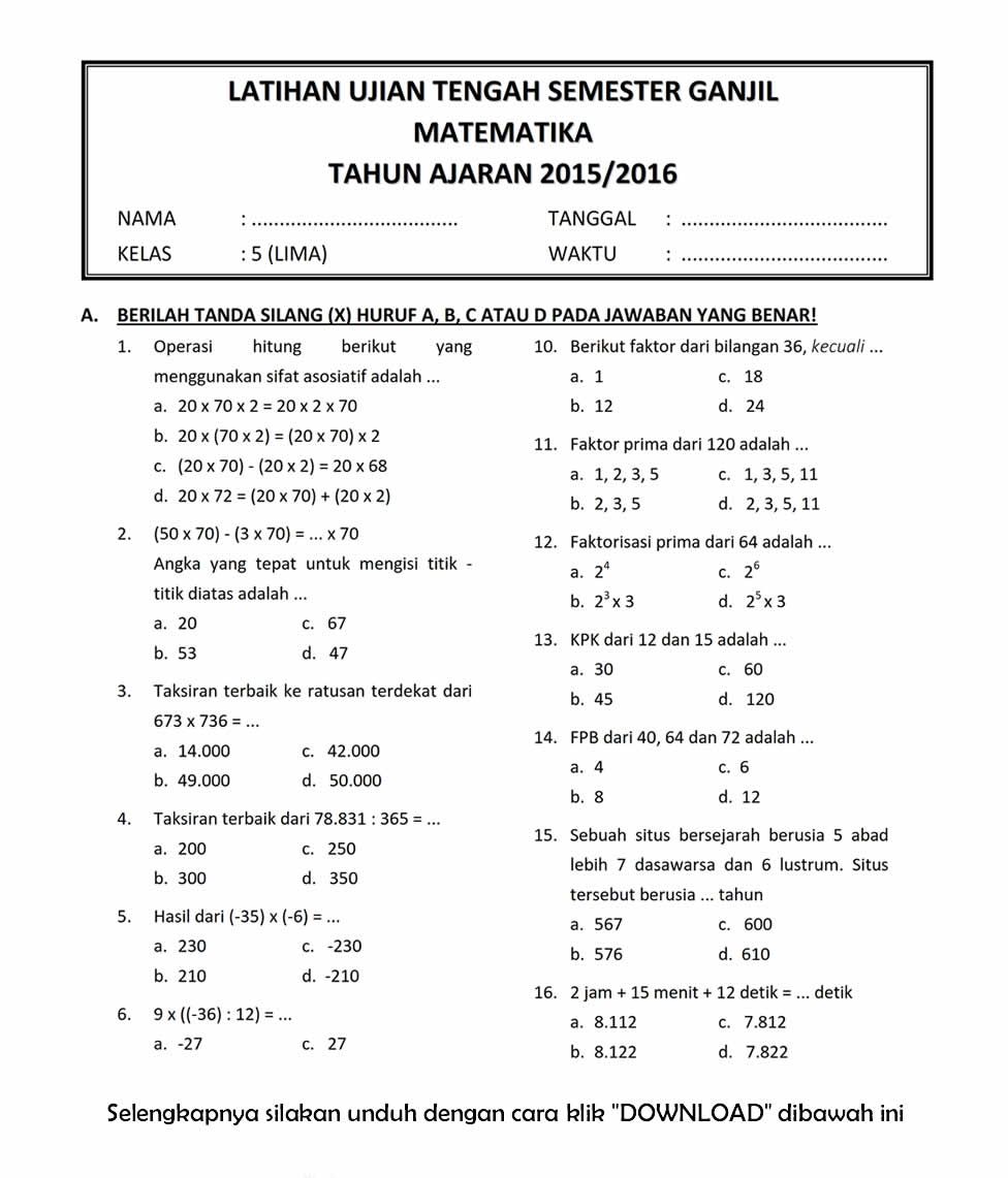 Panduan Lengkap Contoh Soal UTS Matematika Kelas 1 Semester 1