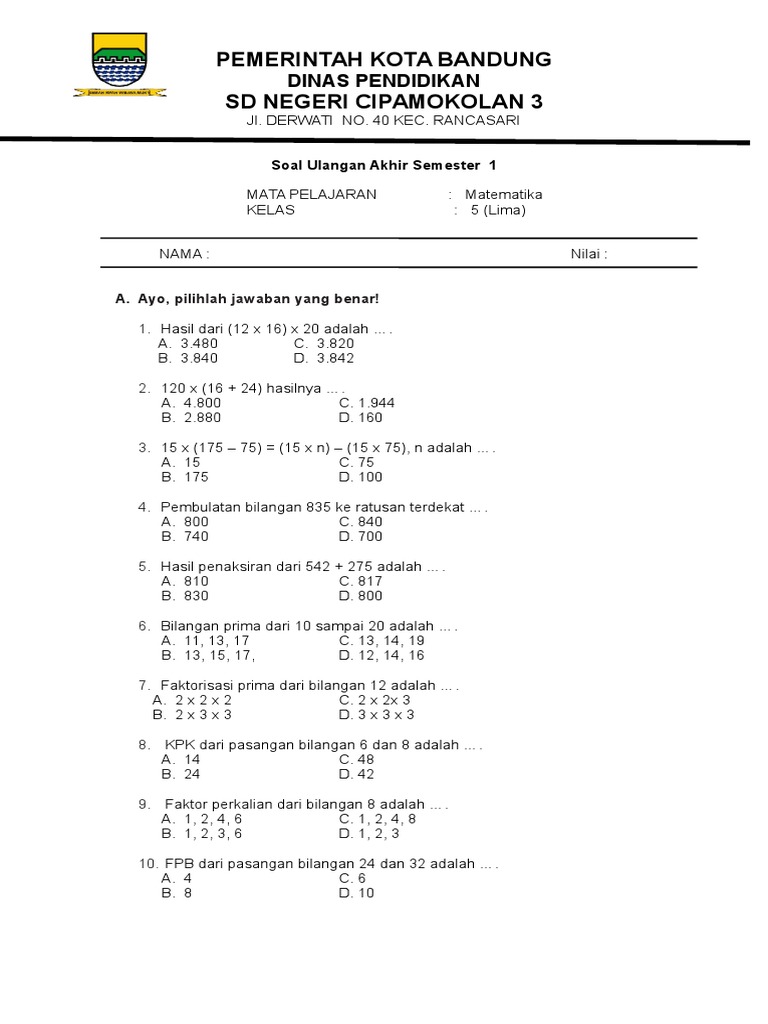 Soal Ulangan Kelas 5 Semester 1 Dalchaebi