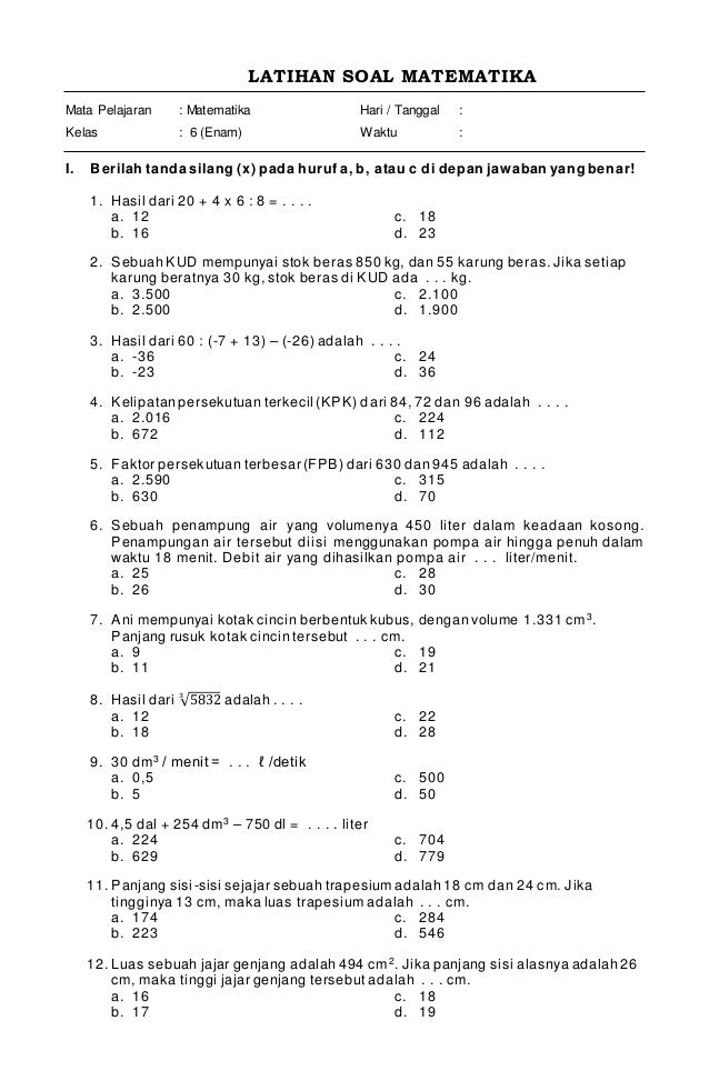 latihan soal matematika kelas 5 semester 1