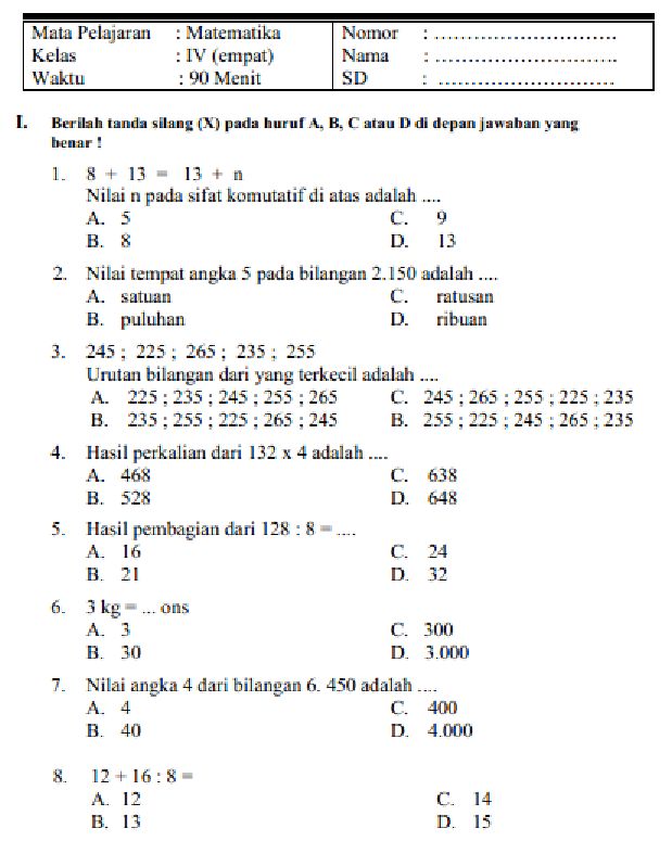 Kunci Jawaban Soal Matematika Kelas 4 Dalchaebi